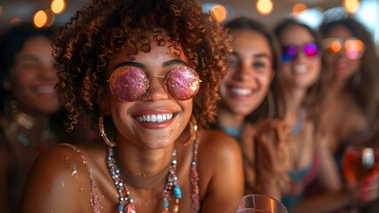 Friends from different backgrounds having a great time dancing to disco music and celebrating at a party. Concept Diversity, Celebrations, Friendship, Dance, Disco