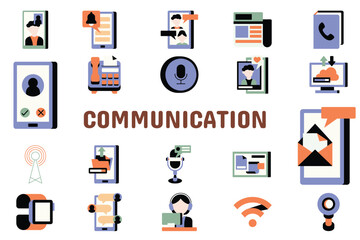 Communication Flat Vector Illustration Icon Sticker Set Design Materials