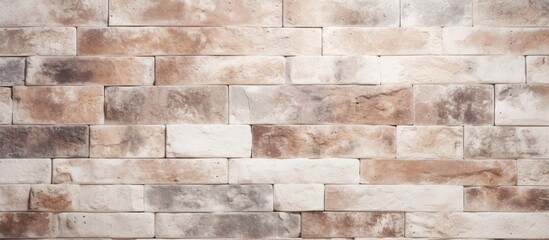 Closeup of a brown rectangular brick wall with blurred background