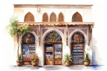 Fototapeta na wymiar Arabian spice shop facade architecture houseplant creativity