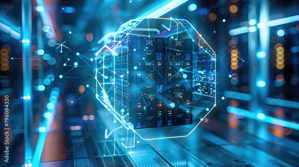 Aufkleber A secure storage and data technology using decentralized systems as well as using a hexagonal node. Generative AI.