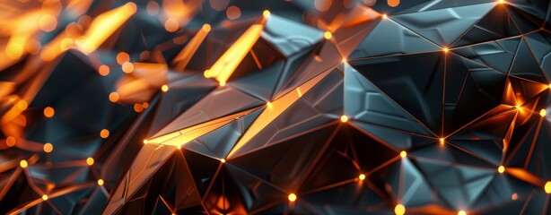 Abstract dark background with low poly shapes and copper lines