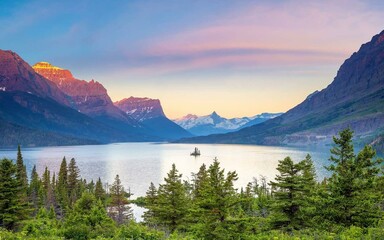 Naklejka premium lake and mountains