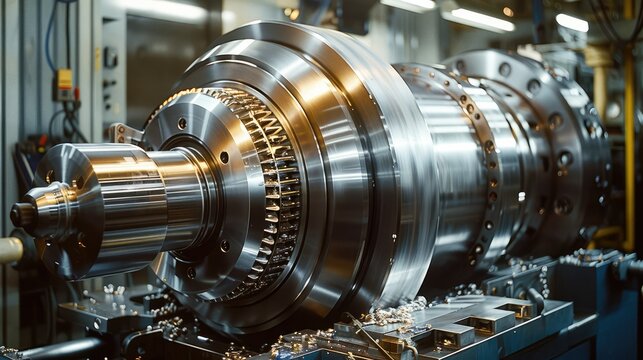 Big strong lathe shiny parts. Generative AI.