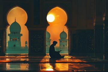 Muslim reciting Quran worship prayer person.