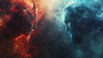 Battle between good and evil light and dark God and Devil. Concept Good Vs, Evil, Light Vs, Dark, Battle of Deities