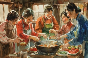 Together in the kitchen, the family laughs as they take turns adding ingredients to the stew, creating a delicious melody of chatter and clinking utensils