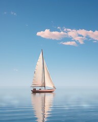 A sailboat is sailing on a calm sea under a blue sky.