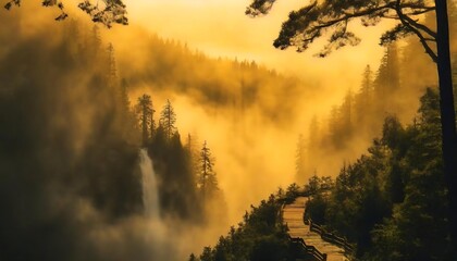rain forest landscape with mist