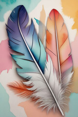 Abstract feather background, feathers on a colorful background.