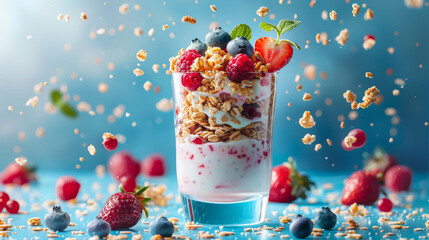 Morning energy: granola with yogurt and fresh berries. 