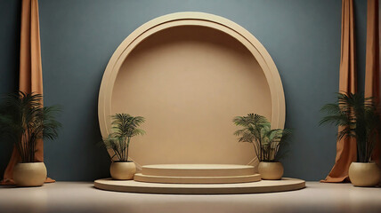 Illustration of scene showcase mockup with podium and empty