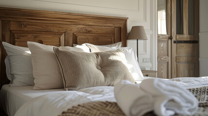 Natural harmony: bedroom interior made of organic materials. 
