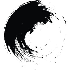paintbrush with black ink in old style, abstract circle with brush stroke