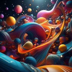 background with bubbles,an array of abstract colorful shapes floating gracefully in a dark void,