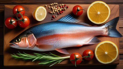Fresh appetizing sea fish with lemon and herbs. To prepare the dish. 