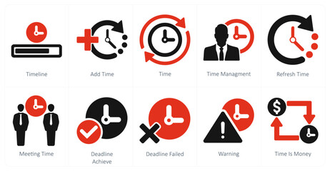 A set of 10 mix icons as timeline, add time, time