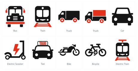 A set of 10 mix icons as bus, train, truck