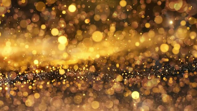 glowing abstract blur golden glitter border on black background. seamless looping overlay 4k virtual video animation background