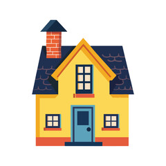 a yellow house with a blue door and a blue door.