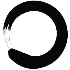 paintbrush with black ink in old style, abstract circle with brush stroke