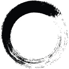 paintbrush with black ink in old style, abstract circle with brush stroke