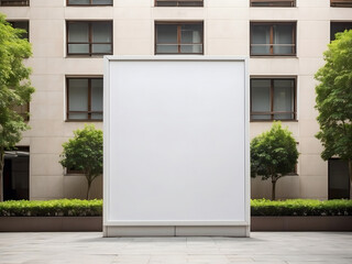 Empty white billboard sign in the courtyard design.