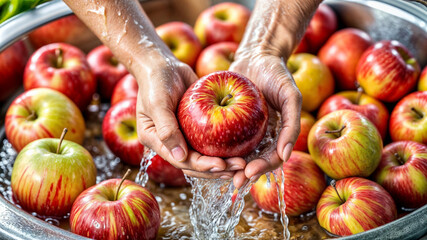 hands wash apples,