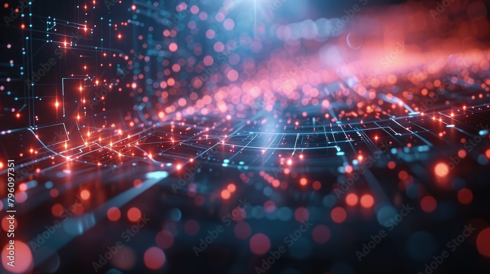Leinwandbilder Cyber networks and data flows are depicted in a vivid manner as an example of digital connectivity and data flow. Generative AI.
