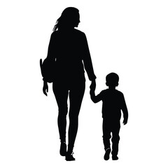 Mom and son, mother and son black silhouette.