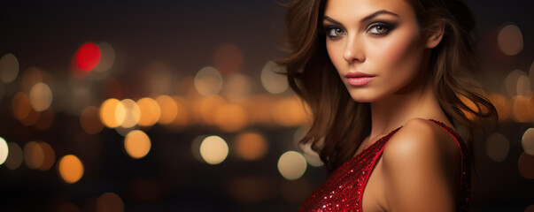 Naklejka premium Woman Admires City Lights at Night