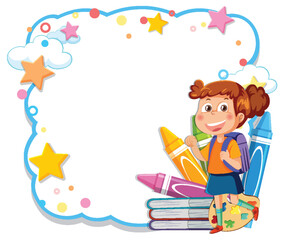 Fototapeta premium Cheerful young girl sitting on colorful books.