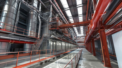 A grand industrial building adorned with striking red and silver pipes stands tall, symbolizing the power and innovation of the mining industry