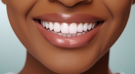 Fototapeta premium Smiling young beautiful girl with clean perfect skin close-up.