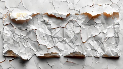 Old cracked paper on white wall. Grunge background for design
