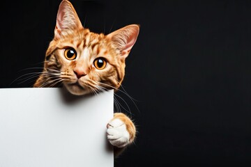 Playful Orange Tabby Cat Peeking Around the Corner on a Dark Background