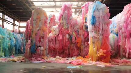 A wall covered in plastic bags and other trash - obrazy, fototapety, plakaty