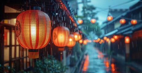 Paper lanterns in a narrow street, Gion Kyoto Japan at night - 796105125
