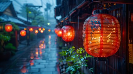 Paper lanterns in a narrow street, Gion Kyoto Japan at night - 796105161