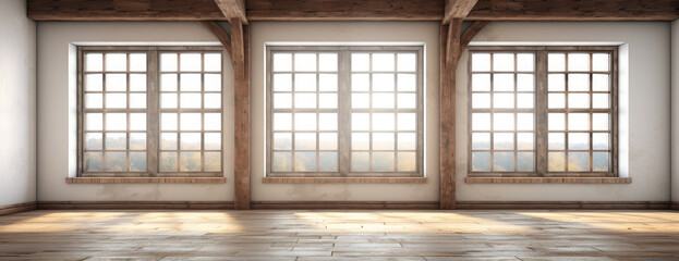 Spacious Empty Room with Wooden Floors and Windows