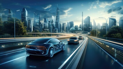 Hybrid car in motion, emphasizing its seamless transition between electric and fuel modes for efficiency