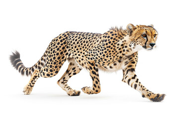 A cheetah in full sprint, isolated on a white background