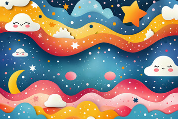 Night sky painting with stars and clouds