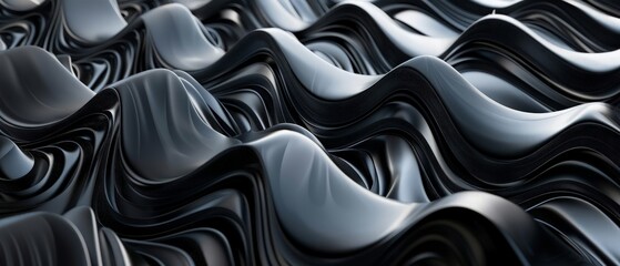 Abstract 3d rendering of black lines. Dark background with futuristic shape.