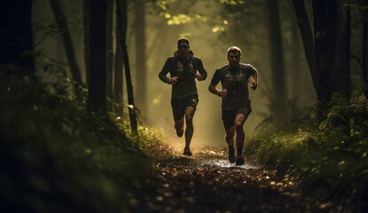Trail Runners in a Mystic Forest Light