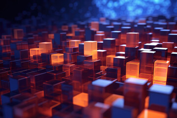 Obraz premium Glowing Cubes in Digital Data Terrain