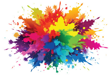 colorful rainbow holi paint color powder explosion vector, isolated wide white panorama background