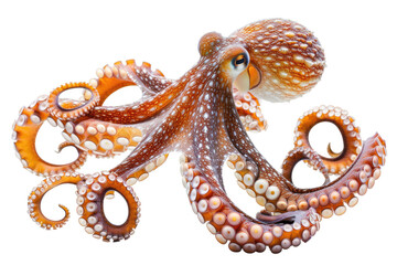 An octopus swimming, isolated on a white background