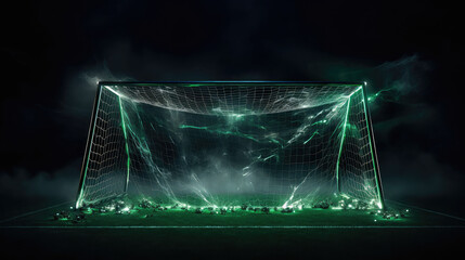 Electrifying Night Soccer Goal Explosion - obrazy, fototapety, plakaty