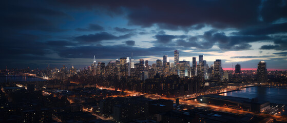 Obraz premium Urban Twilight: Panoramic Cityscape at Dusk
